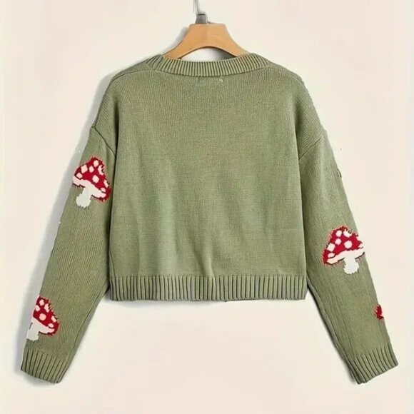 Super Cute Colorful Mushroom Forest Nature Cardigan Sweater - Picture 2 of 3